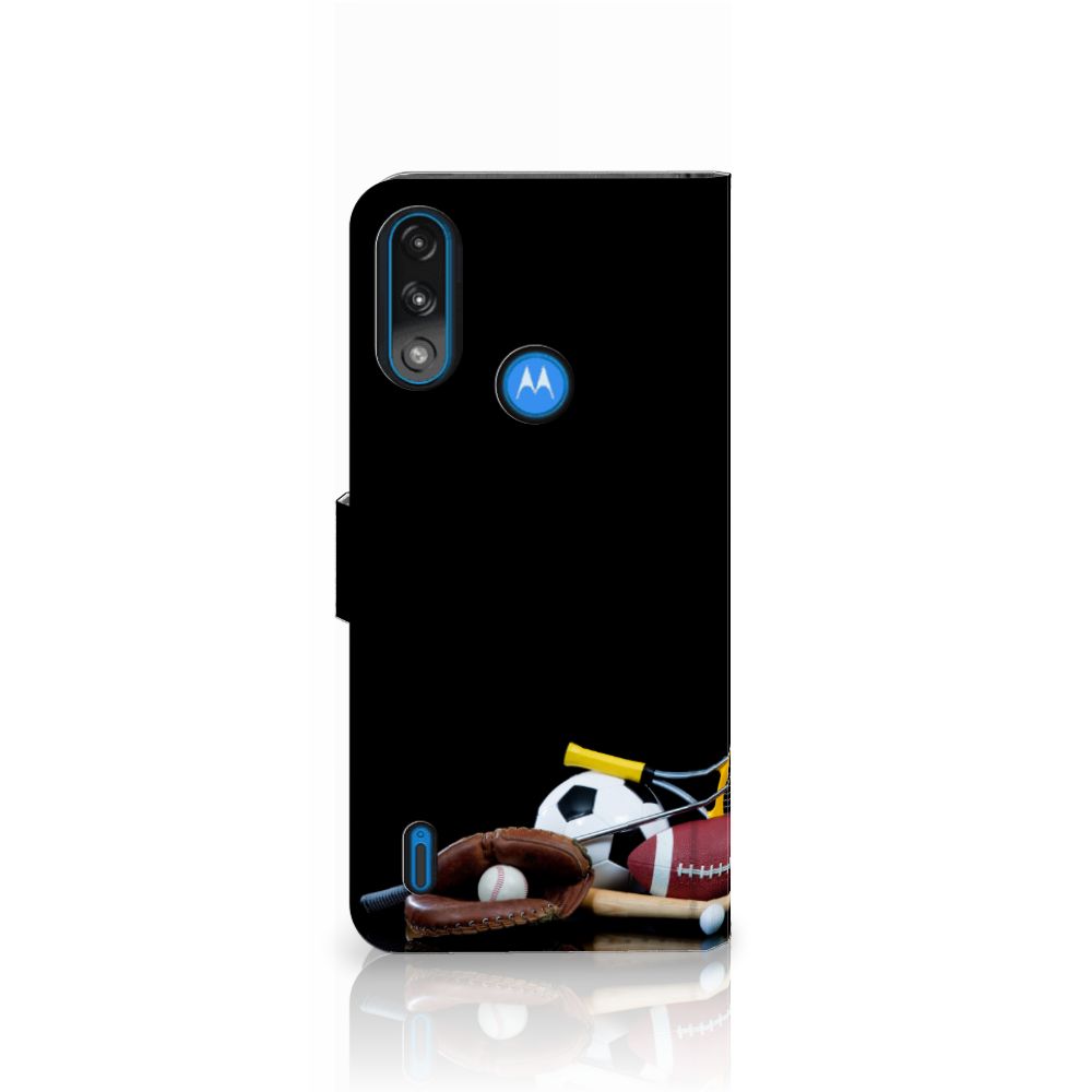 Motorola Moto E7i Power | E7 Power Wallet Case met Pasjes Sports met sportprint en verschillende sportballen.