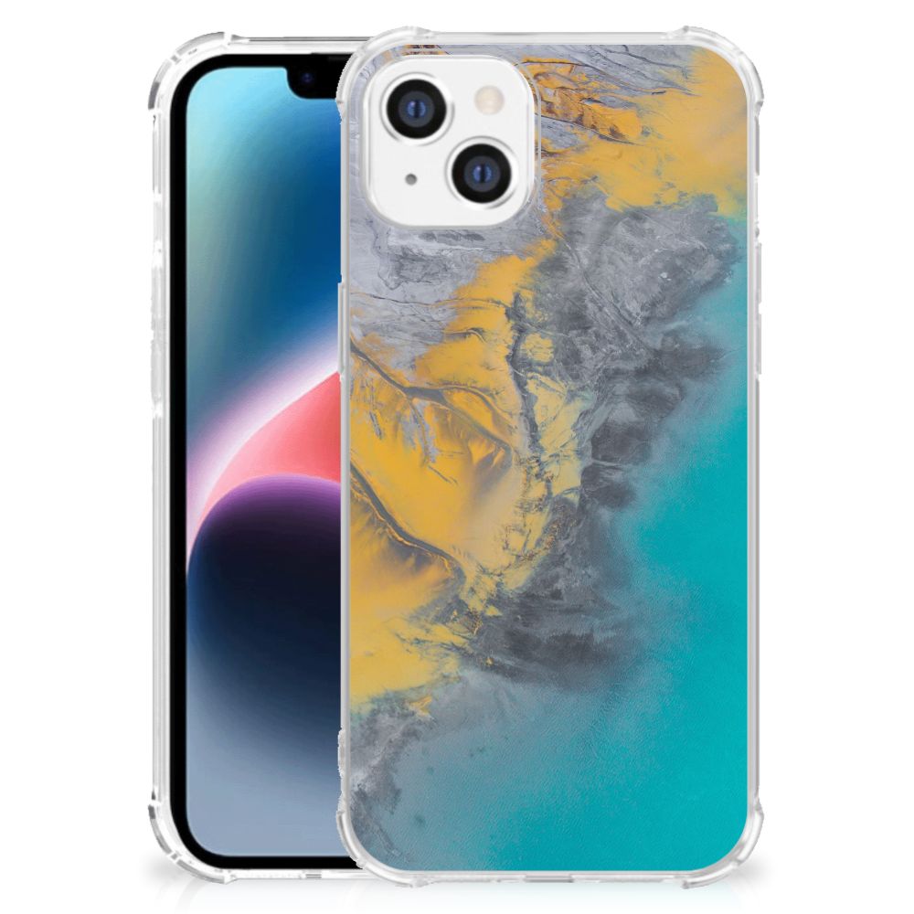 Apple iPhone 14 Plus Anti-Shock Hoesje Marble Blue Gold