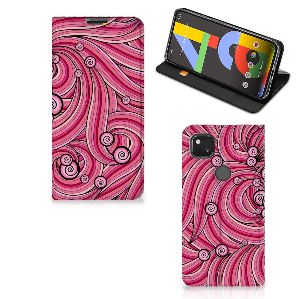 Google Pixel 4a Bookcase Swirl Pink