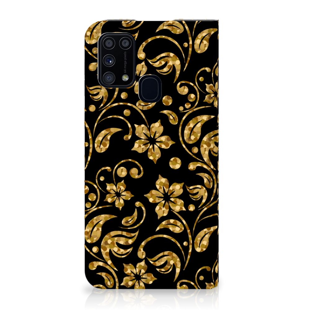 Samsung Galaxy M31 Smart Cover Gouden Bloemen - B2C Telecom