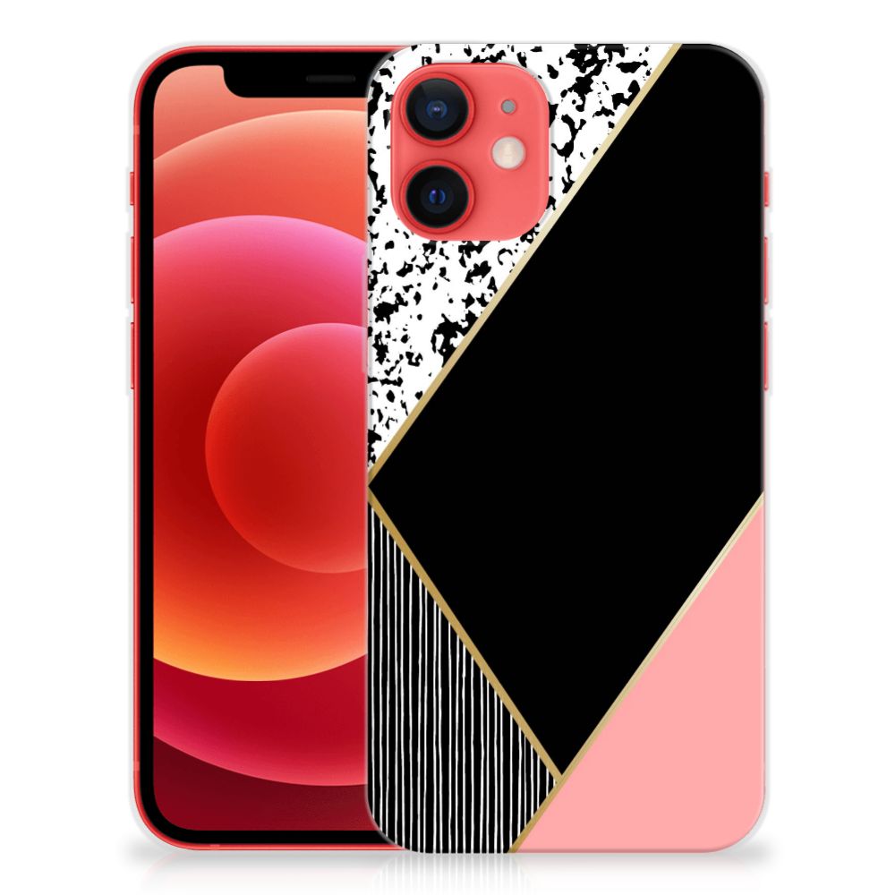 iPhone 12 Mini TPU Hoesje Zwart Roze Vormen B2C Telecom