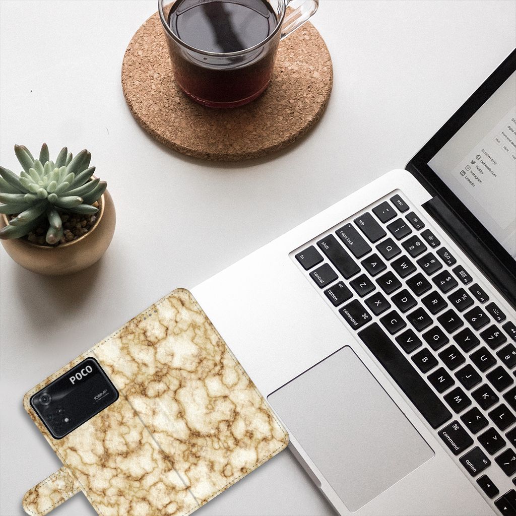 Xiaomi Poco X4 Pro 5G Bookcase Marmer Goud