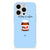 iPhone 15 Pro Max Siliconen Case Nut Home met een blauwe achtergrond en illustratie van chocoladepasta.