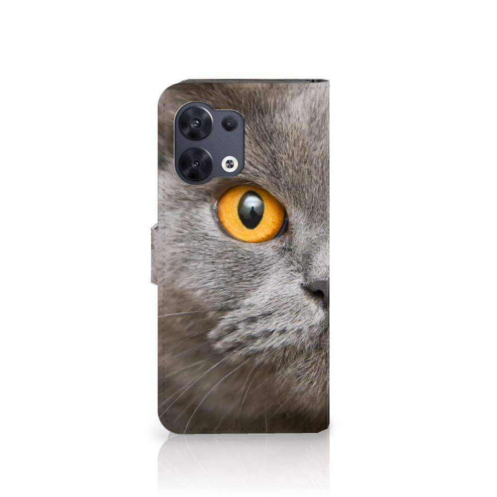 Telefoonhoesje met Pasjes OPPO Reno8 Britse Korthaar met afbeelding van een Britse korthaar kat.