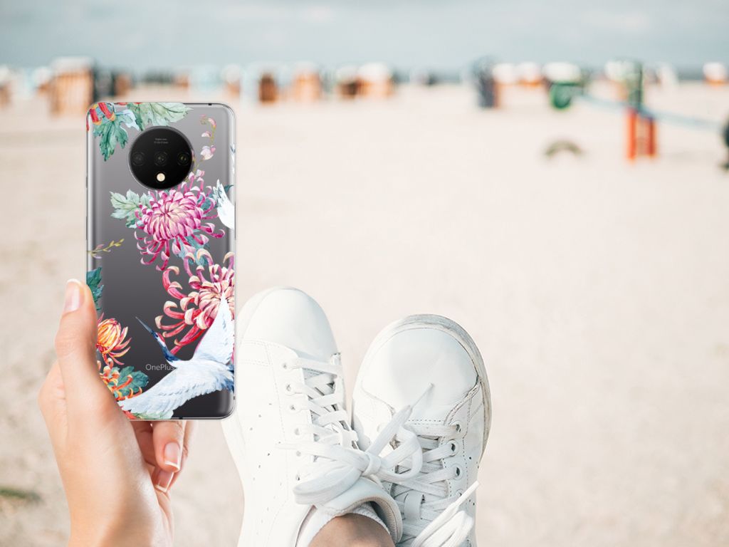 OnePlus 7T TPU Hoesje Bird Flowers