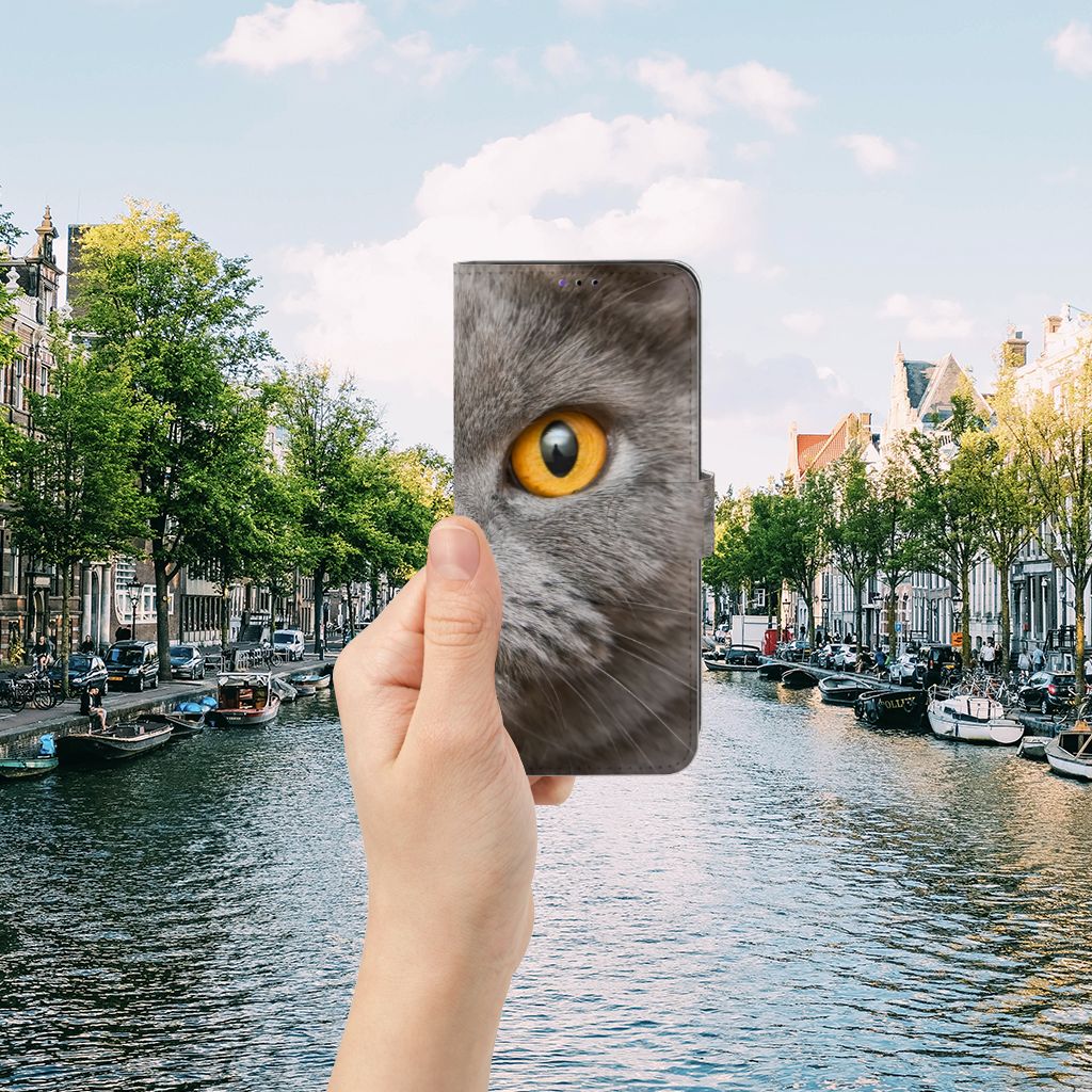 Telefoonhoesje met Pasjes Samsung Galaxy A22 5G Britse Korthaar met indrukwekkende kattenprint
