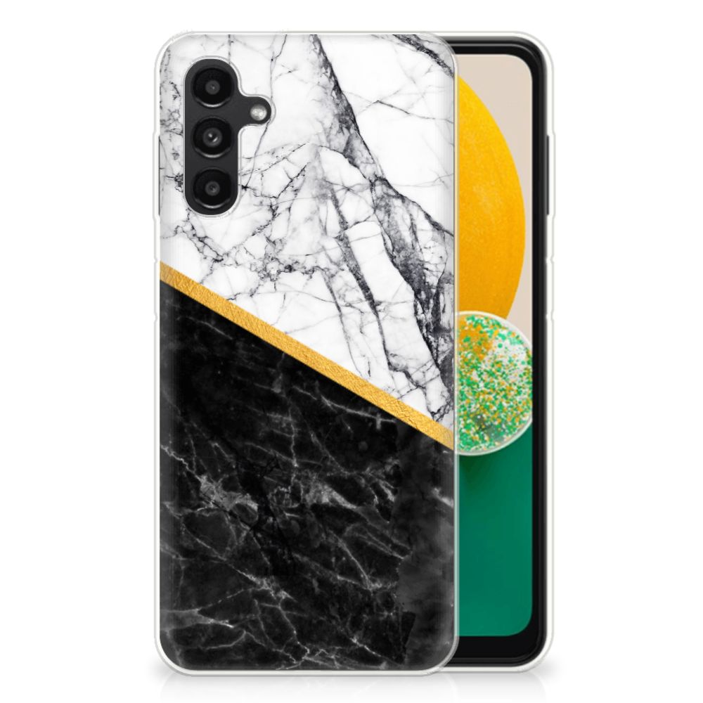 Samsung Galaxy A13 | A04s TPU Siliconen Hoesje Marmer Wit Zwart - Origineel Cadeau Man