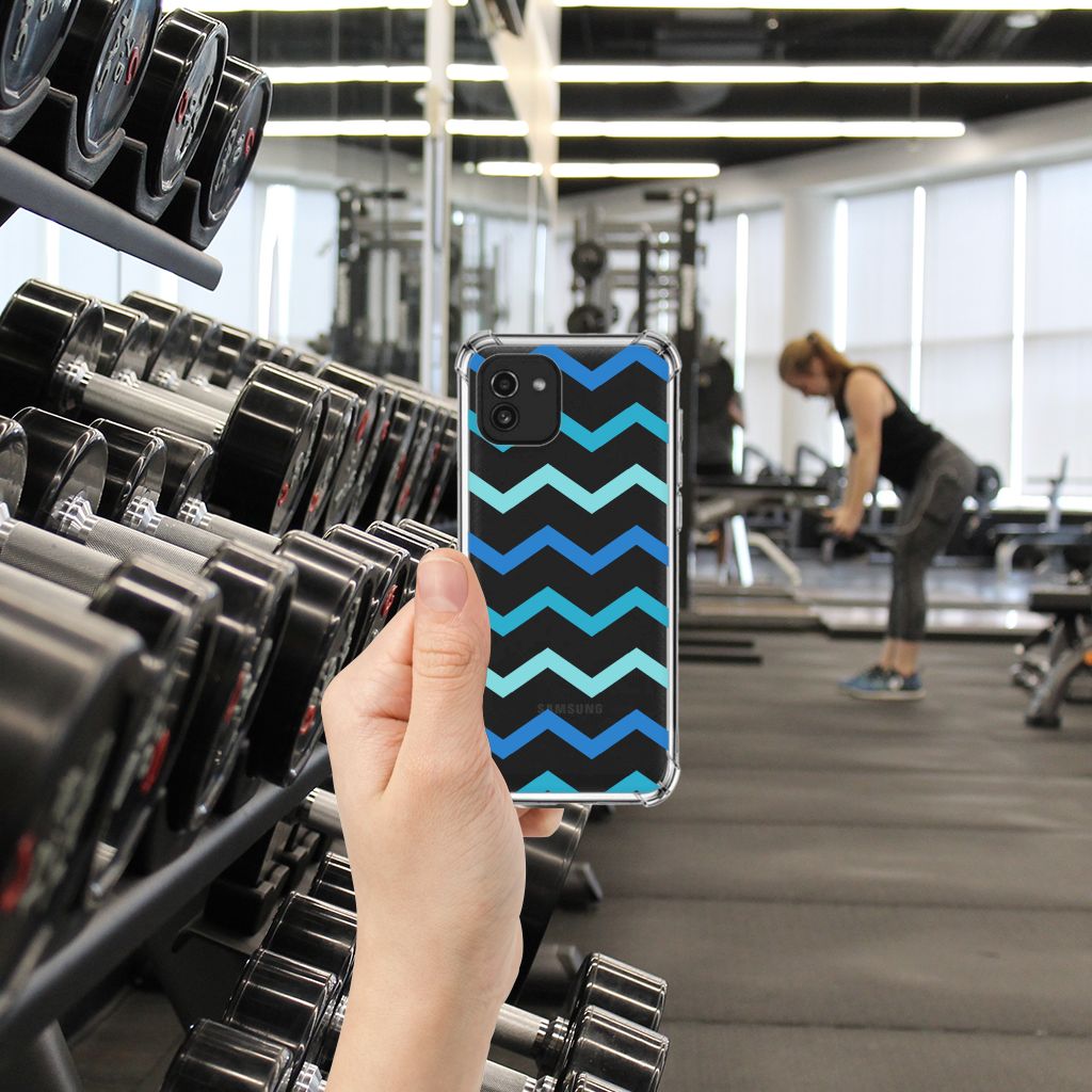 Samsung Galaxy A03 Doorzichtige Silicone Hoesje Zigzag Blauw B2C Telecom