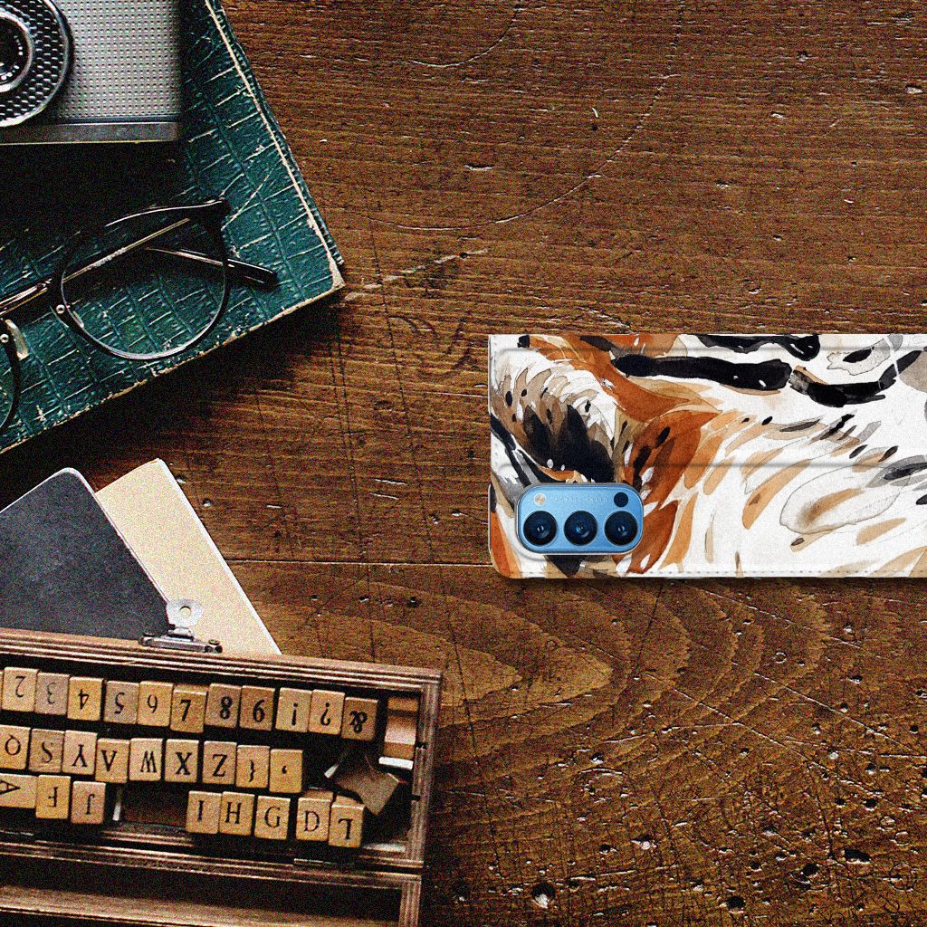 Bookcase OPPO Reno4 Pro 5G Watercolor Tiger - B2C Telecom