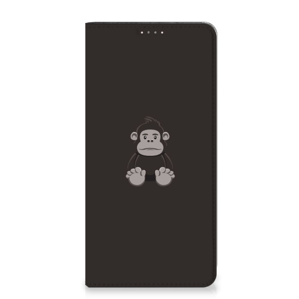 Samsung Galaxy A14 4G Magnet Case Gorilla met uniek gorilla ontwerp op een zwarte achtergrond.