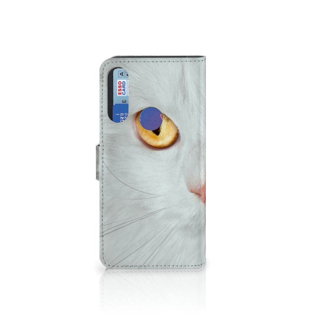 Alcatel 1S 2020 Telefoonhoesje met Pasjes Witte Kat