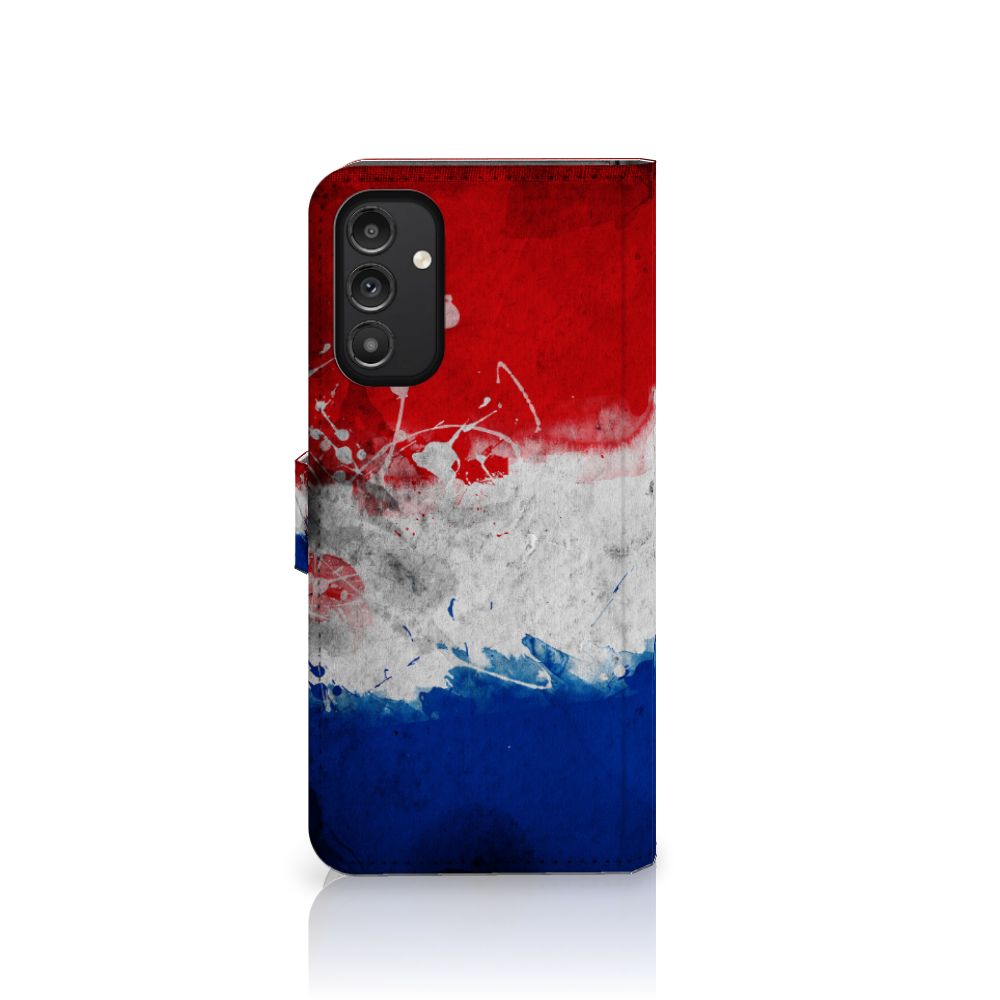 Samsung Galaxy A14 4G Bookstyle Case Nederland met artistiek ontwerp van de Nederlandse vlag.