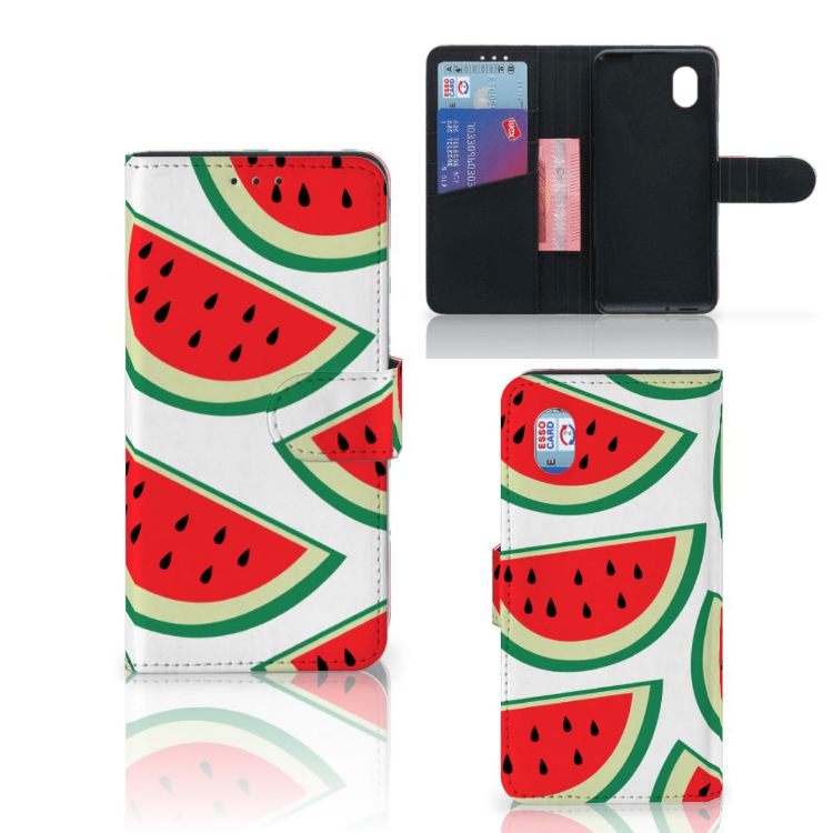 Watermeloenen Hoesje Alcatel 1B 2020 Met 3 Pasjes Kunstleer TPU Rood Groen Wit Beschermend | Book Case