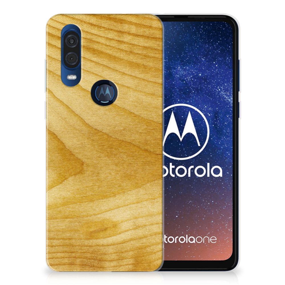 Motorola One Vision Bumper Hoesje Licht Hout