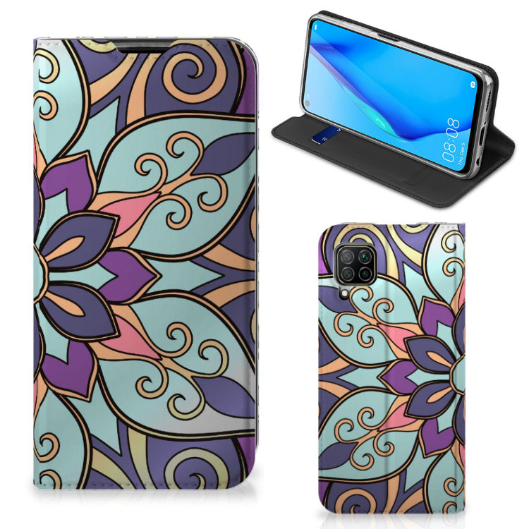 Huawei P40 Lite Smart Cover Purple Flower