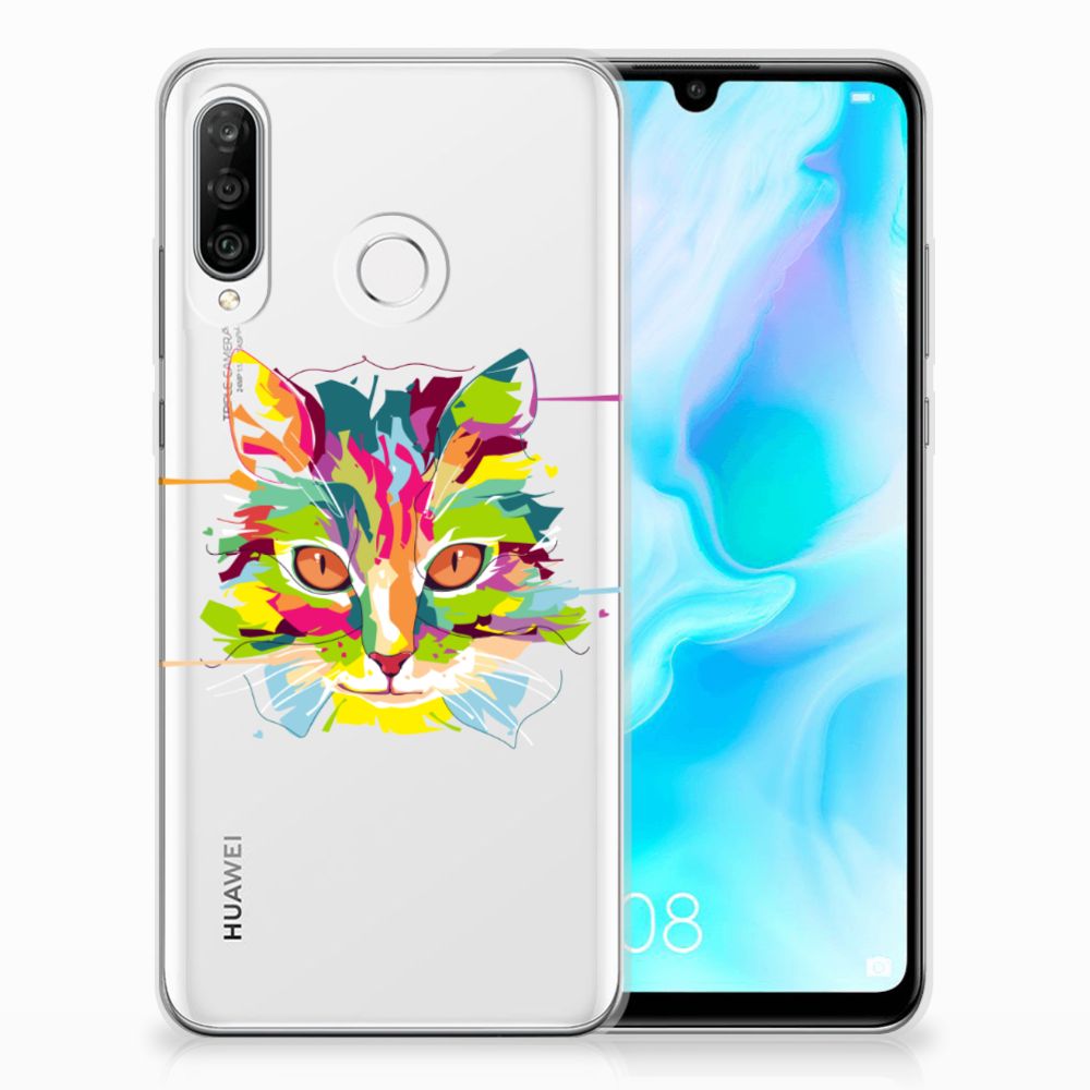 Huawei P30 Lite Telefoonhoesje met Naam Cat Color