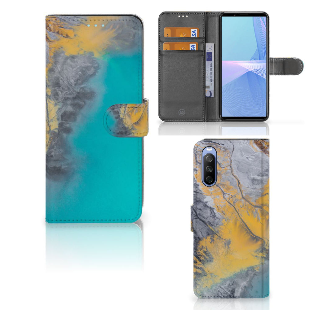 Sony Xperia 10 III Bookcase Marble Blue Gold