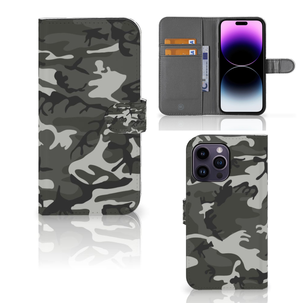 iPhone 15 Pro Max Telefoon Hoesje Army Light met camouflageprint en pasjeshouder.