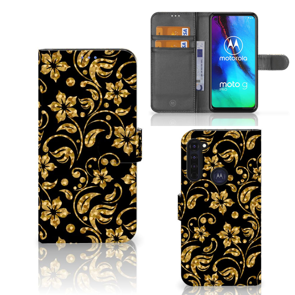 Motorola Moto G Pro Hoesje Gouden Bloemen