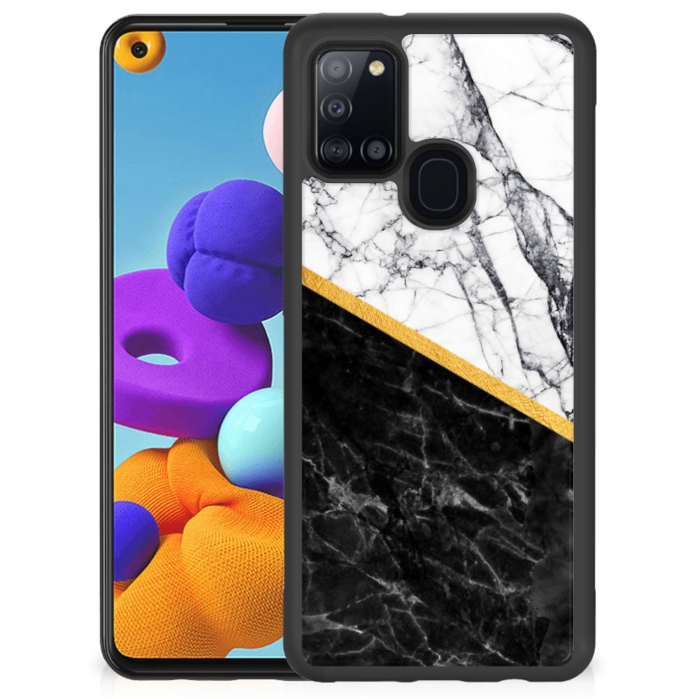 Samsung Galaxy A21s Gripcase Marmer Wit Zwart - Origineel Cadeau Man