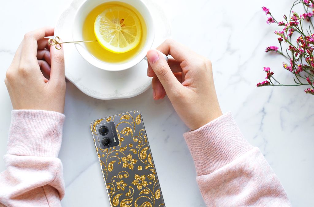 Motorola Moto G53 TPU Case Gouden Bloemen