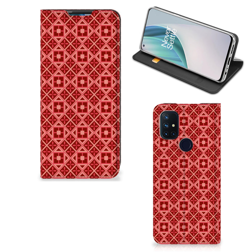 OnePlus Nord N10 5G Hoesje met Magneet Batik Rood