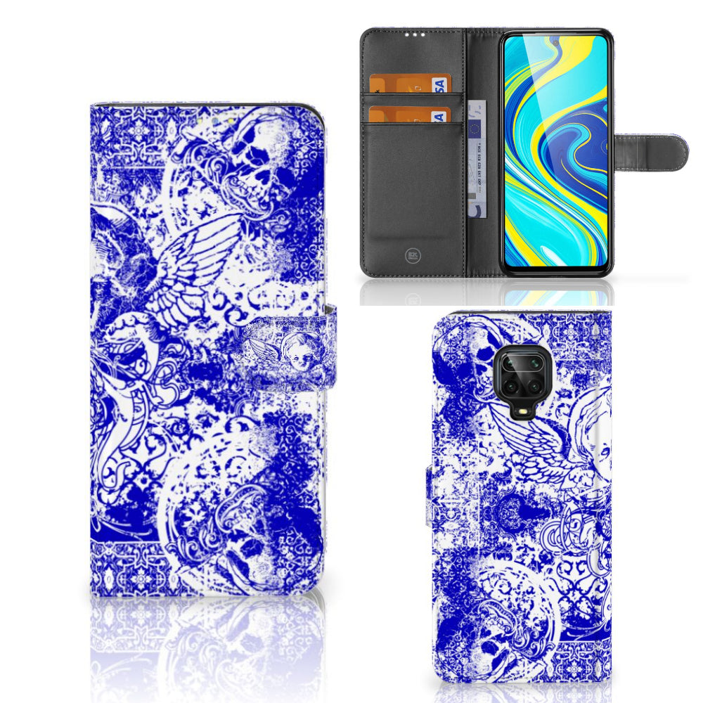 Telefoonhoesje met Naam Xiaomi Redmi Note 9 Pro | Note 9S Angel Skull Blauw