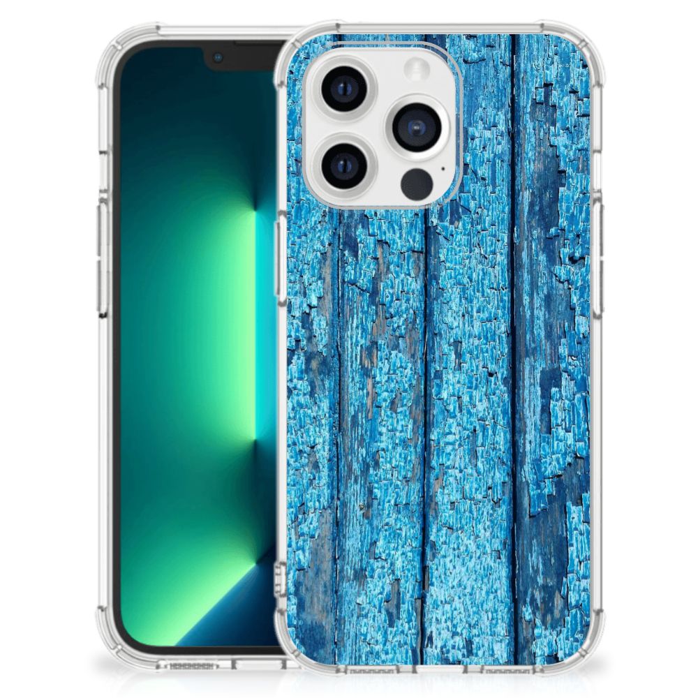 iPhone 13 Pro Max Stevig Telefoonhoesje Wood Blue - B2C Telecom