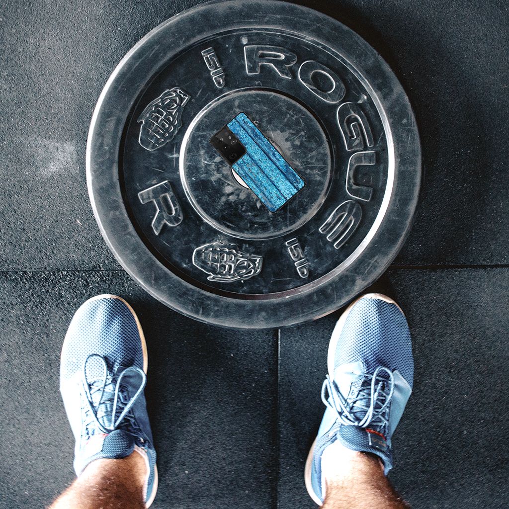 Samsung Galaxy S21 Ultra Houten Print Telefoonhoesje Wood Blue B2C Telecom