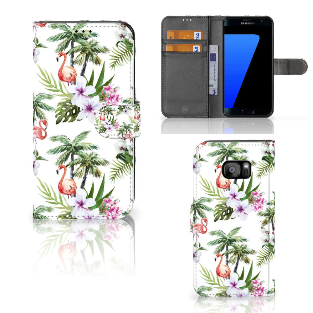 Samsung Galaxy S7 Edge Telefoonhoesje met Pasjes Flamingo Palms