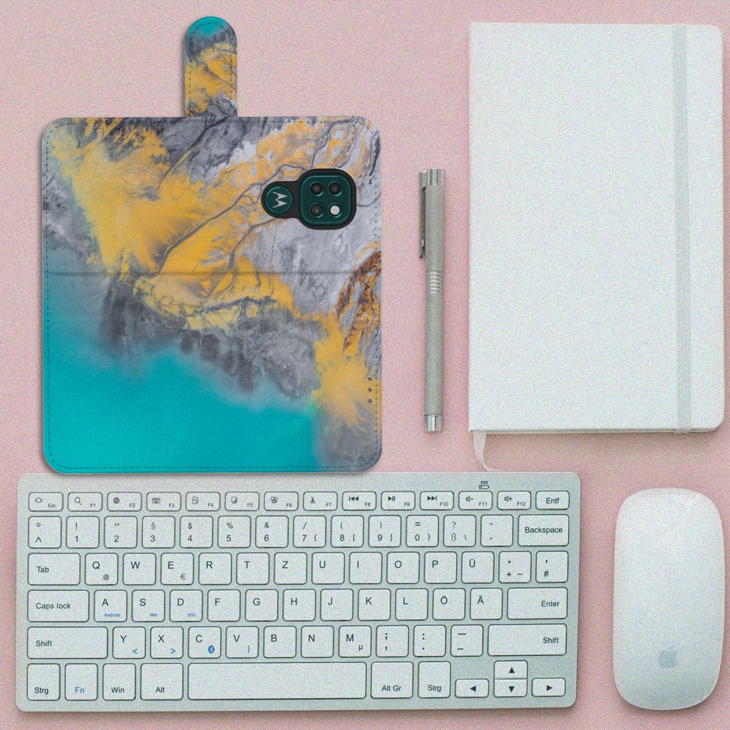 Motorola Moto G9 Play | E7 Plus Bookcase Marble Blue Gold