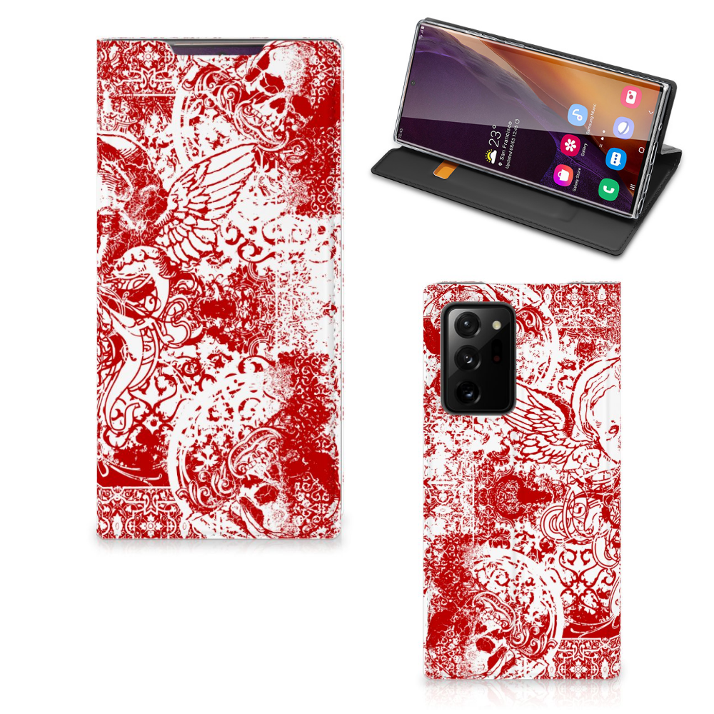 Mobiel BookCase Samsung Galaxy Note 20 Ultra Angel Skull Rood - B2C Telecom