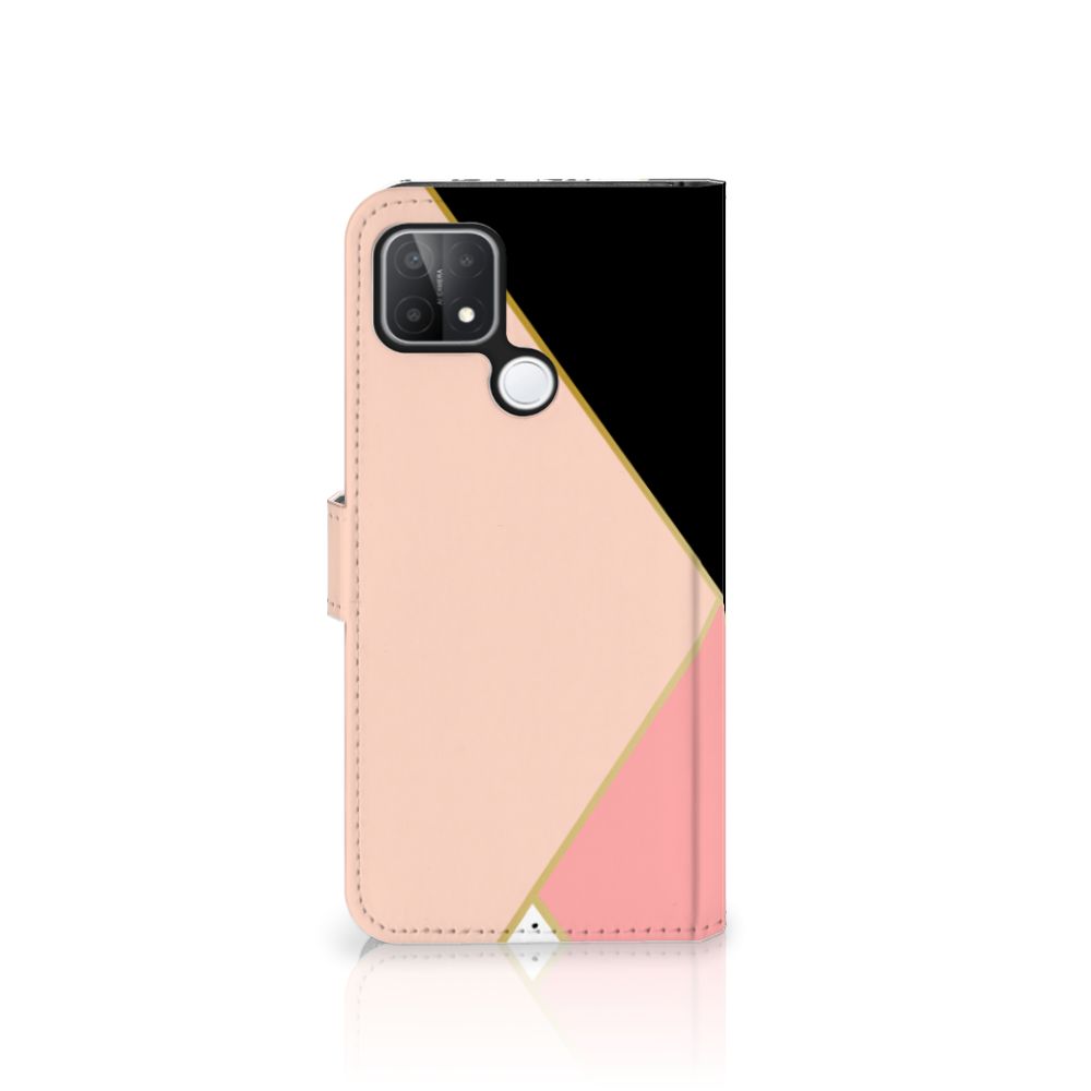 OPPO A15 Book Case Zwart Roze Vormen