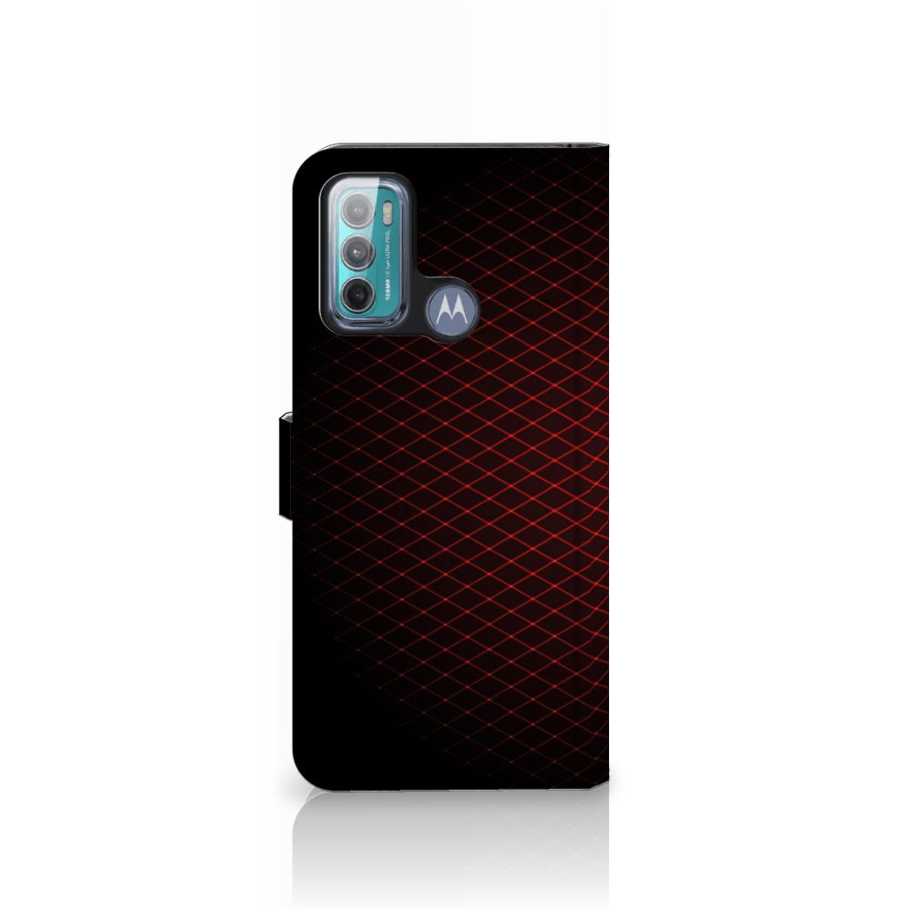 Motorola Moto G60 Telefoon Hoesje Geruit Rood met geometrisch ontwerp en ruimte voor 3 pasjes.