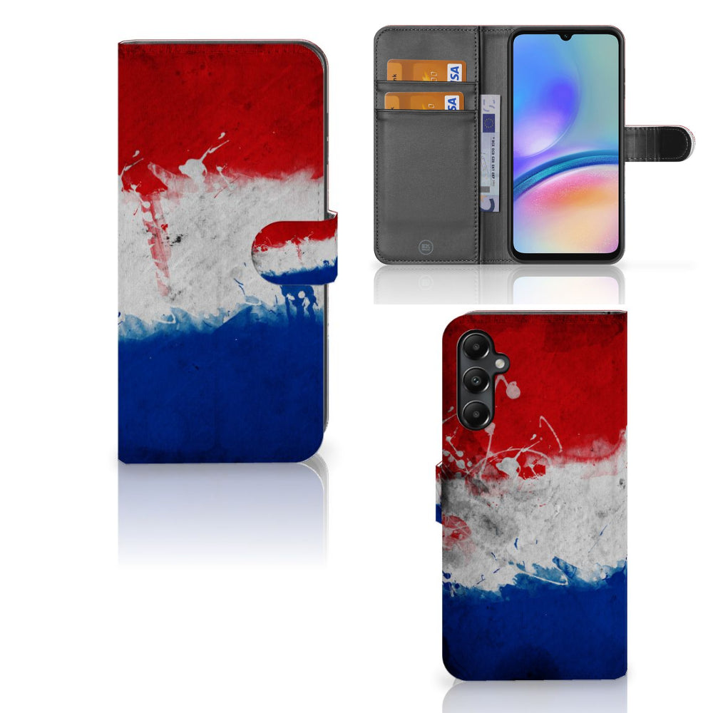 Samsung Galaxy A05s Bookstyle Case Nederland met artistiek ontwerp van de Nederlandse vlag