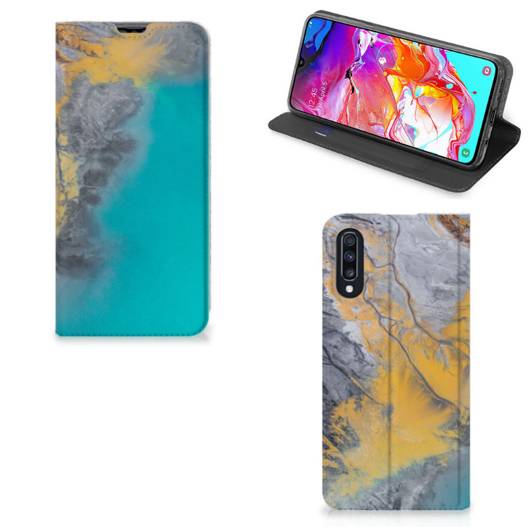 Samsung Galaxy A70 Standcase Marble Blue Gold