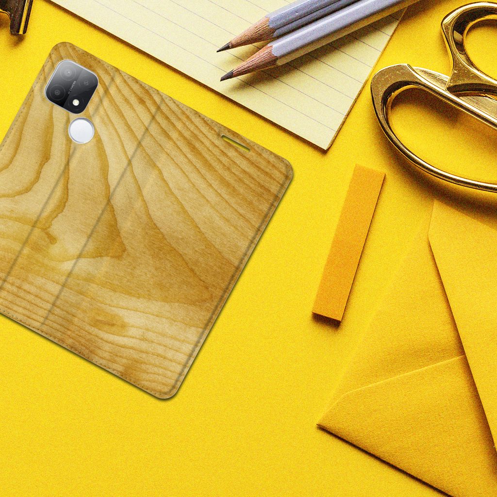 OPPO A15 Book Wallet Case Licht Hout - B2C Telecom