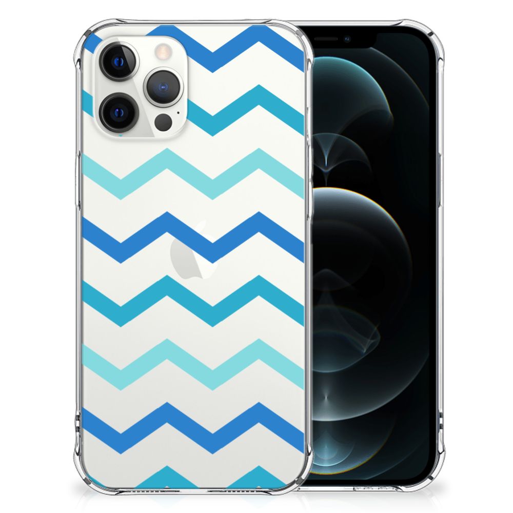 iPhone 12 Pro Max Doorzichtige Silicone Hoesje Zigzag Blauw B2C Telecom