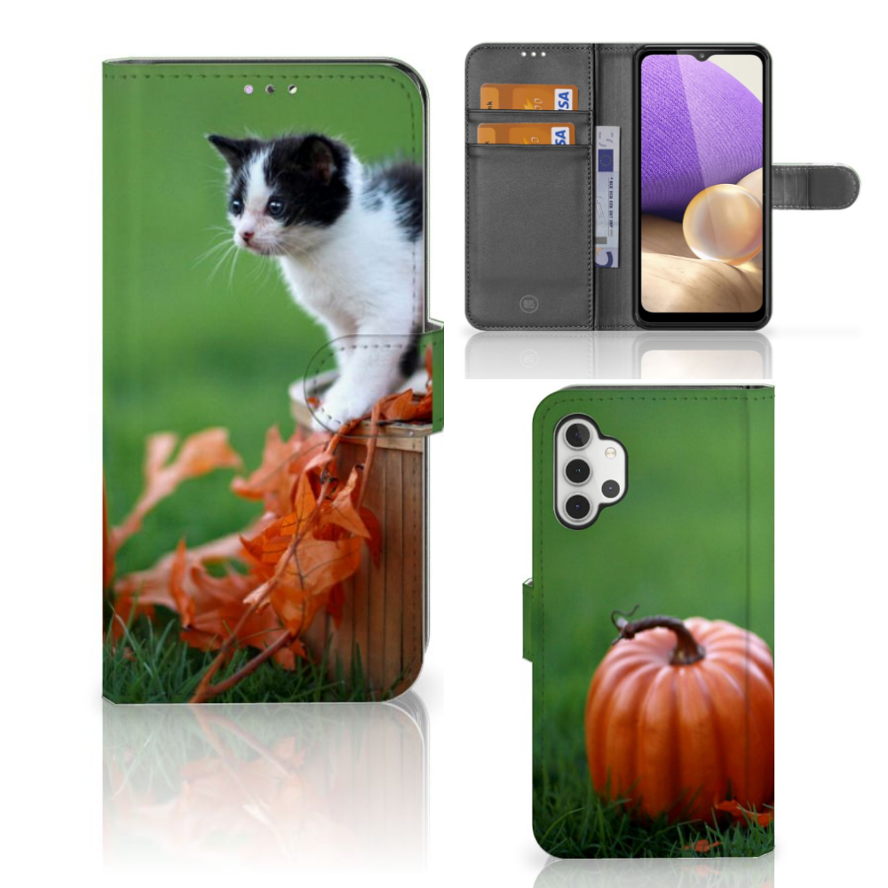 Samsung Galaxy A32 4G Telefoonhoesje met Pasjes Kitten