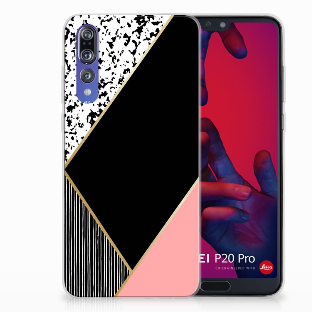 Huawei P20 Pro TPU Hoesje Zwart Roze Vormen