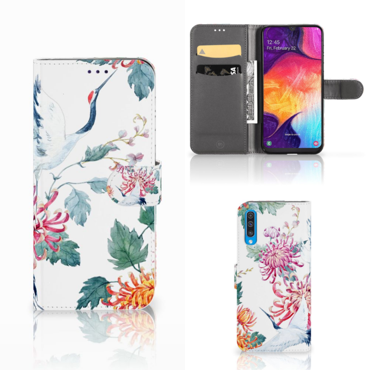 Samsung Galaxy A50 Telefoonhoesje met Pasjes Bird Flowers