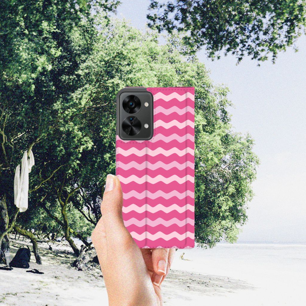 OnePlus Nord 2T Hoesje met Magneet Waves Pink - B2C Telecom
