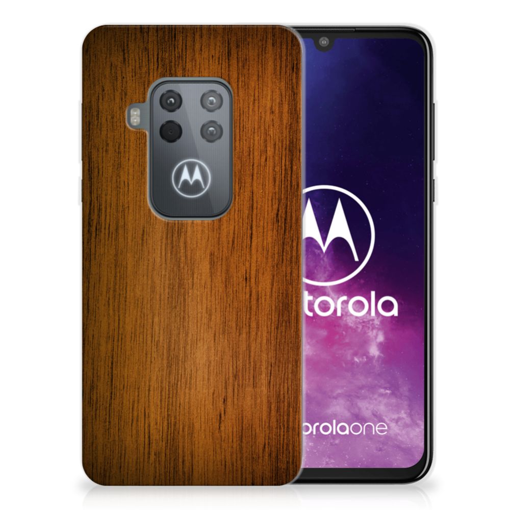 Motorola One Zoom Bumper Hoesje Donker Hout