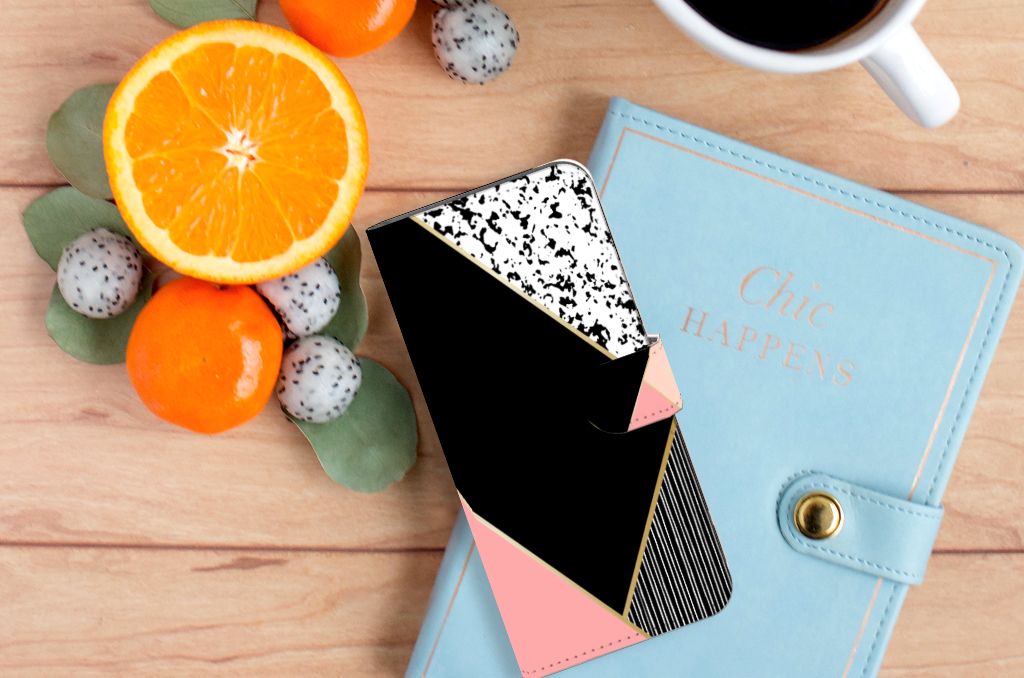 Xiaomi Redmi 10C Book Case Zwart Roze Vormen