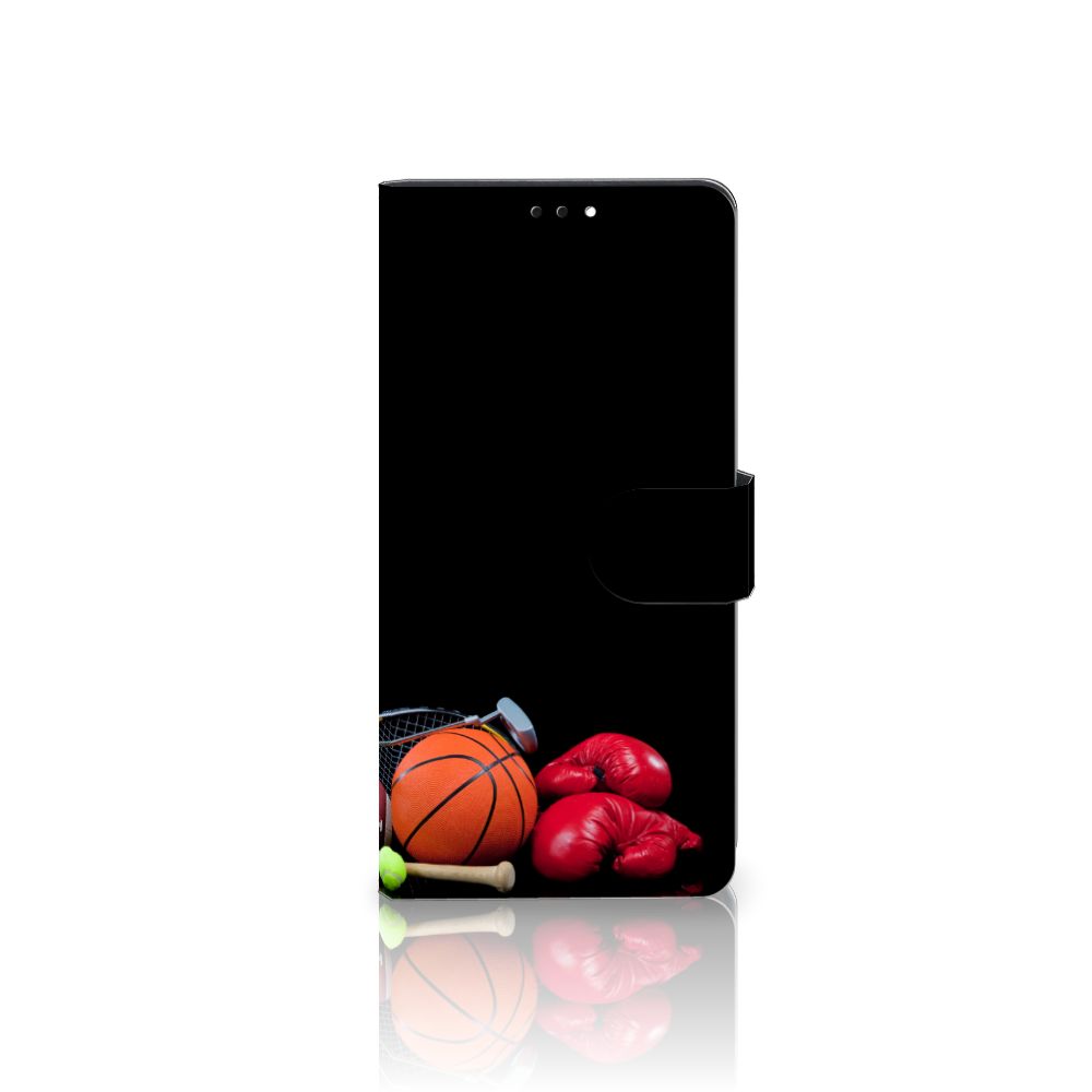 Xiaomi Redmi Note 10 Pro Wallet Case met Pasjes Sports met afbeeldingen van basketbal en bokshandschoenen.