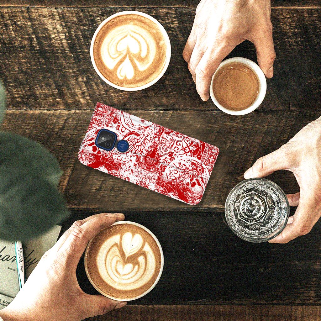 Mobiel BookCase Motorola Moto G9 Play Angel Skull Rood - B2C Telecom