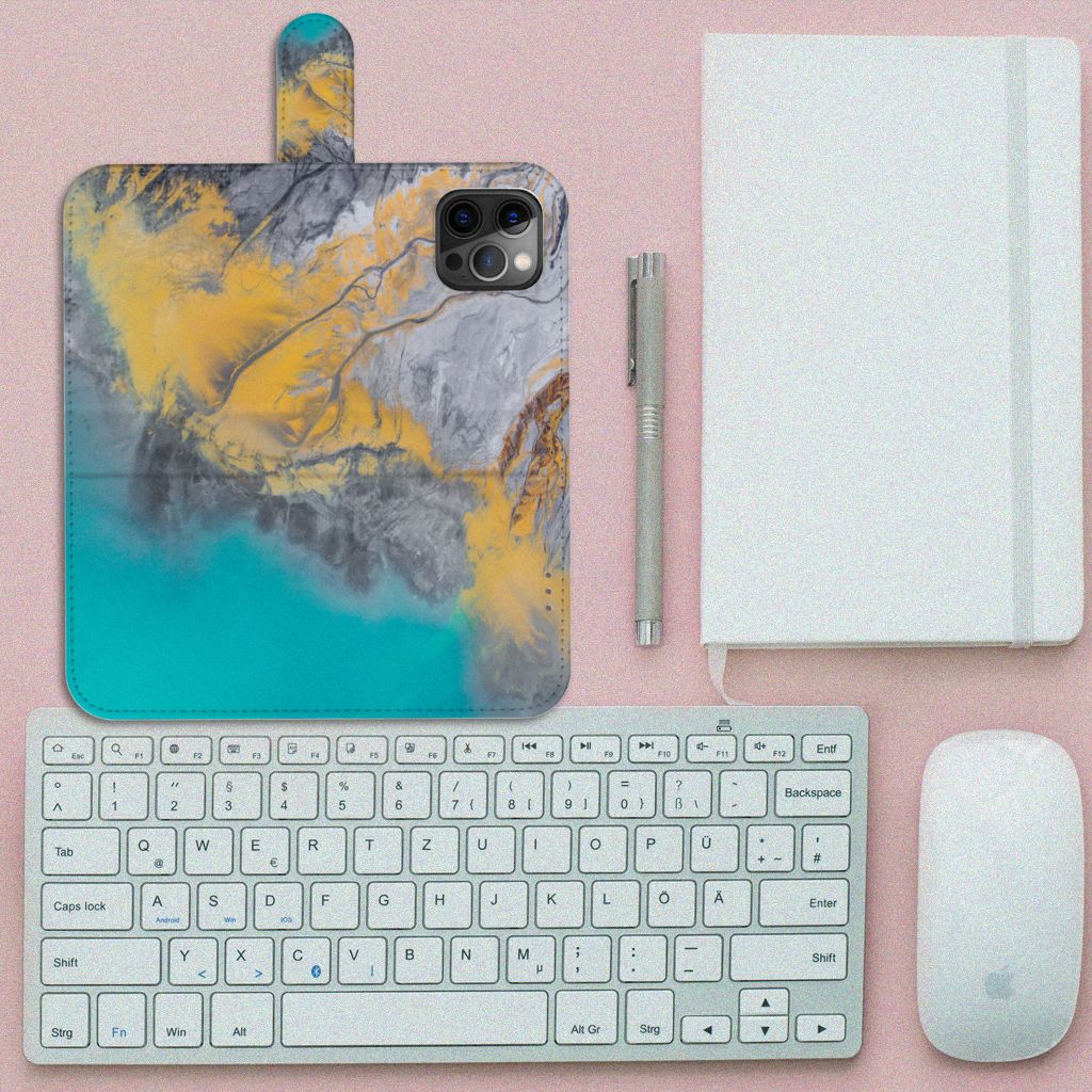 Apple iPhone 12 Pro Max Bookcase Marble Blue Gold