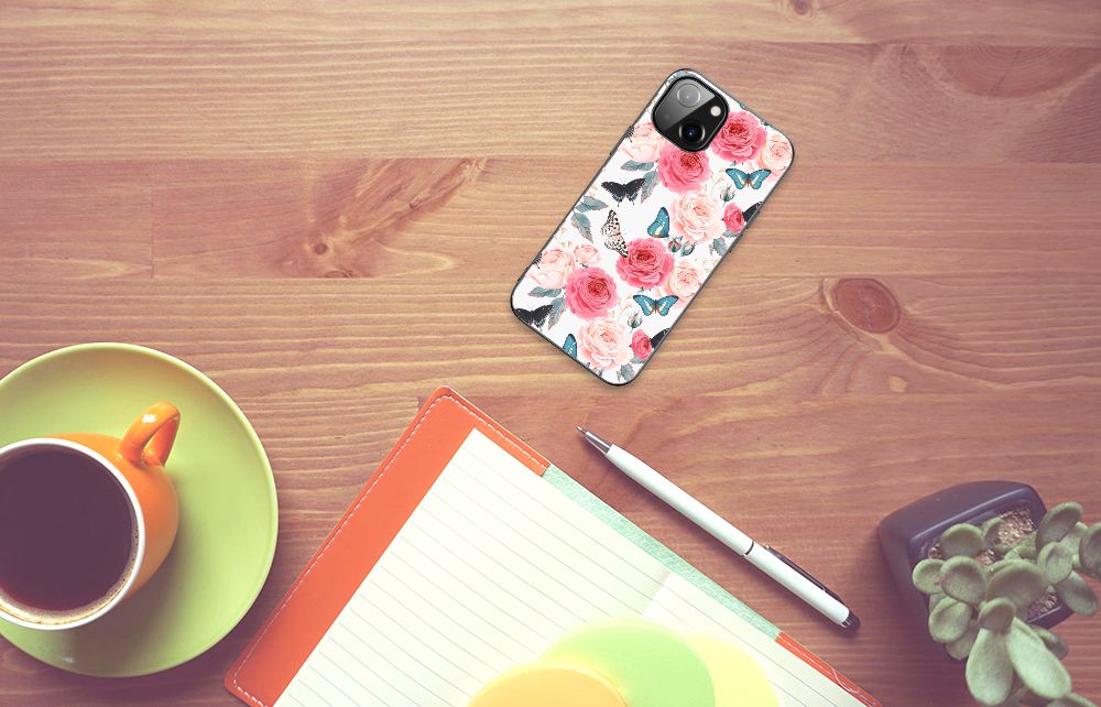 Apple iPhone 13 | iPhone 14 Bloemen Hoesje Butterfly Roses B2C Telecom
