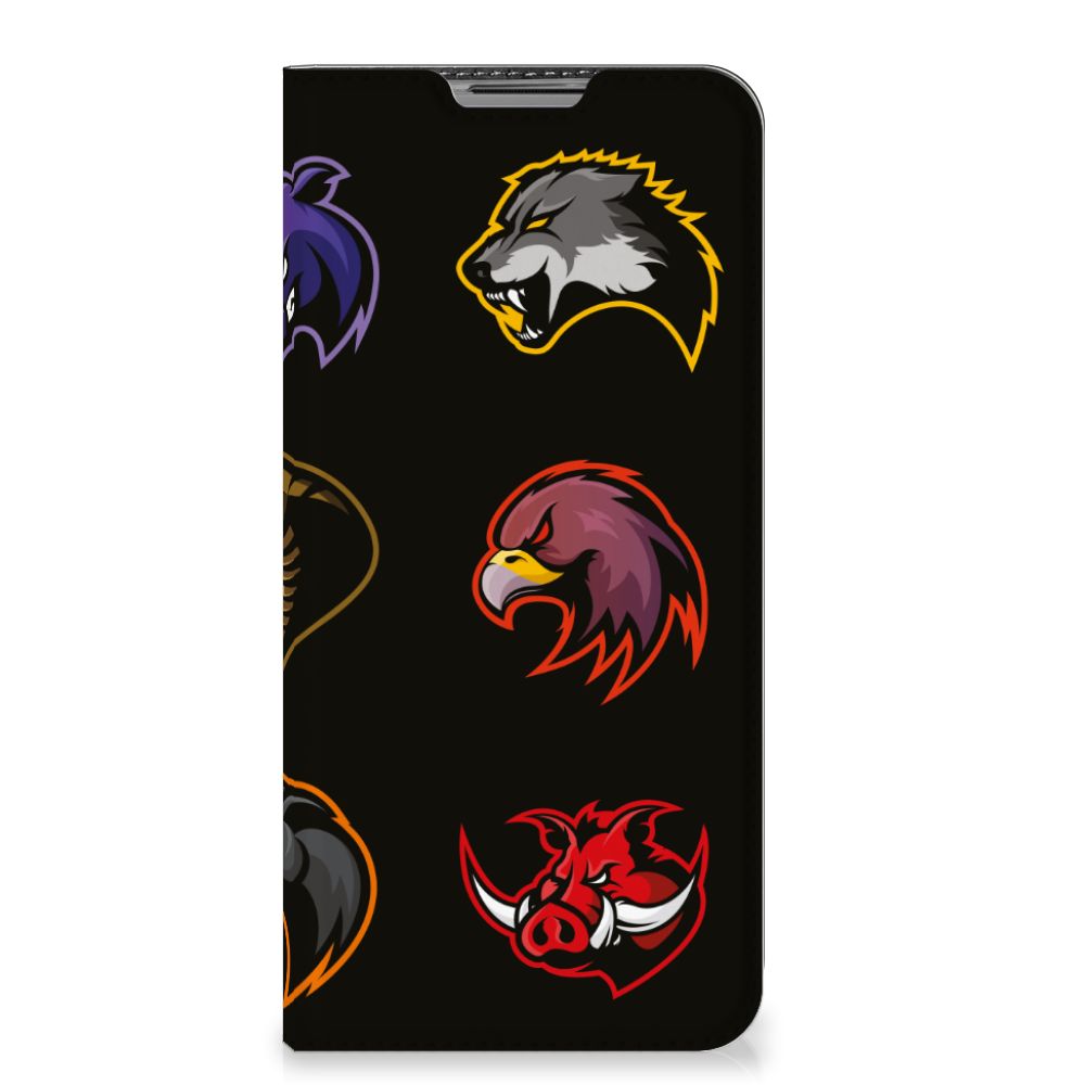 OPPO A73 5G Magnet Case Cartoon featuring various animal logos on a black background.