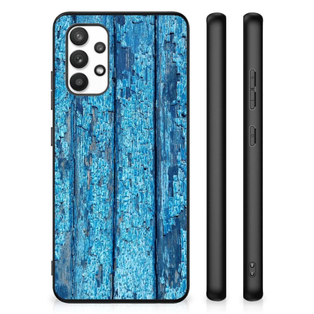 Samsung Galaxy A32 4G | A32 5G Enterprise Editie Houten Print Telefoonhoesje Wood Blue B2C Telecom
